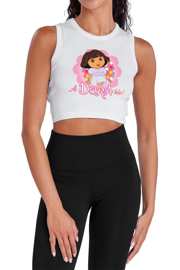 Popfunk Dora The Explorer A-Dora-Ble! Women's Sleeveless Crop Top Tank, White, Medium