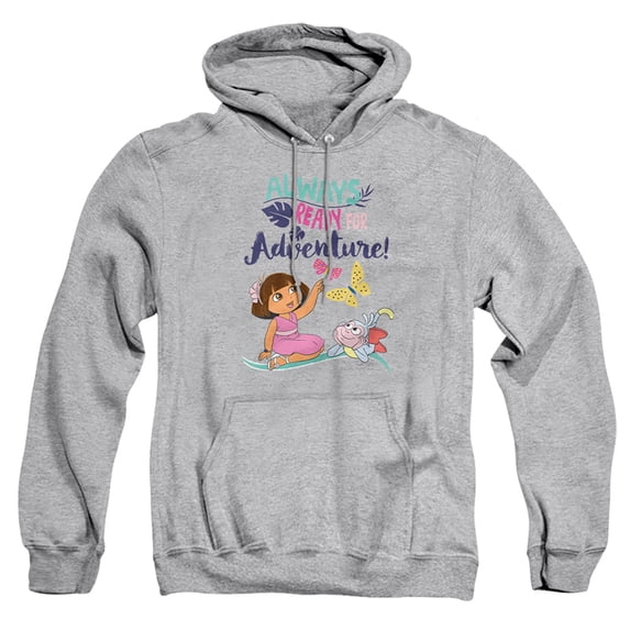 Popfunk Dora The Explorer Always Ready For Adventure Adult Pull-Over Hoodie, Athletic Heather, Small