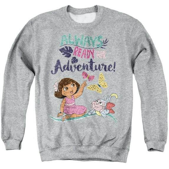Popfunk Dora The Explorer Always Ready For Adventure Unisex Adult Crewneck Sweatshirt, Athletic Heather, Small