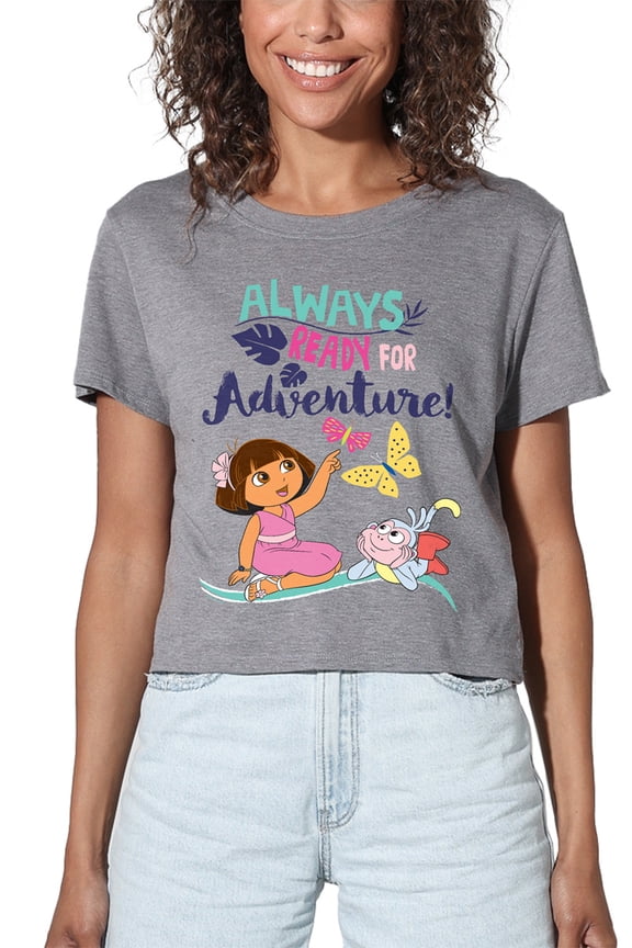 Popfunk Dora The Explorer Always Ready For Adventure Women's Crop Top T-Shirt, Athletic Heather, X-Large