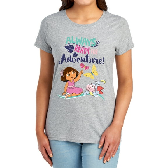 Popfunk Dora The Explorer Always Ready For Adventure Women's T Shirt, Athletic Heather, Medium
