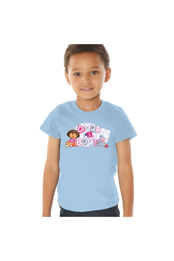 Popfunk Dora The Explorer Amigos Por Siempre Kids T Shirt (2) for Toddler Boys and Girls, Light Blue