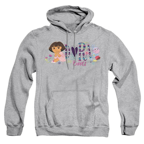Popfunk Dora The Explorer And Boots Adult Pull-Over Hoodie, Athletic Heather, 2X-Large