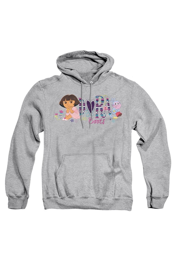 Popfunk Dora The Explorer And Boots Adult Pull-Over Hoodie, Athletic Heather, Medium