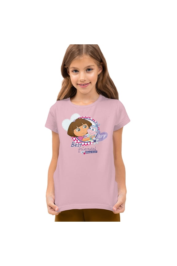 Popfunk Dora The Explorer And Boots Are Best Friends! Kids T Shirt for Youth Boys and Girls, Pink, Medium