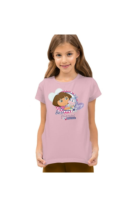 Popfunk Dora The Explorer And Boots Are Best Friends! Kids T Shirt for Youth Boys and Girls, Pink, Small
