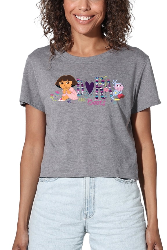 Popfunk Dora The Explorer And Boots Women's Crop Top T-Shirt, Athletic Heather, Small
