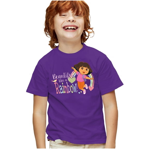 Popfunk Dora The Explorer Beautiful Like A Rainbow Kids T Shirt for Youth Boys and Girls, Purple, Small