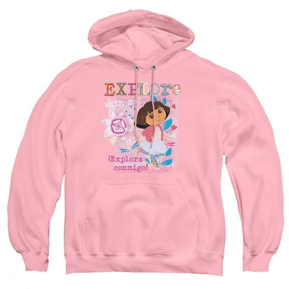 Popfunk Dora The Explorer Explore With Me! Textured Design Adult Pull-Over Hoodie, Pink, X-Large