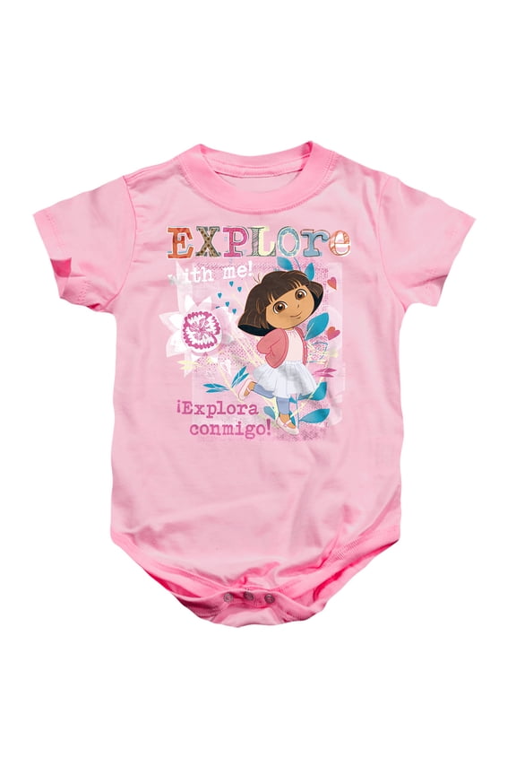 Popfunk Dora The Explorer Explore With Me! Textured Design Unisex Infant Snap Suit for Baby, Pink, X-Large