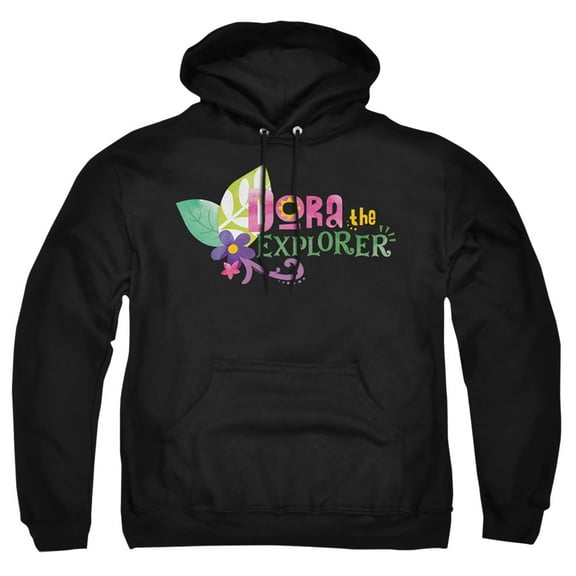 Popfunk Dora The Explorer Floral Lettering Adult Pull-Over Hoodie, Black, 2X-Large