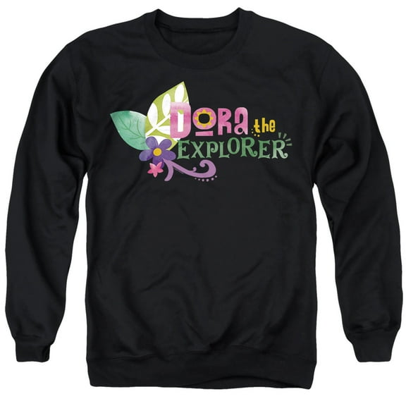 Popfunk Dora The Explorer Floral Lettering Unisex Adult Crewneck Sweatshirt, Black, 4X-Large
