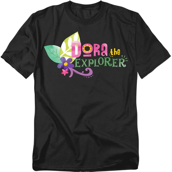 Popfunk Dora The Explorer Floral Lettering Unisex Adult T Shirt, Black, X-Large