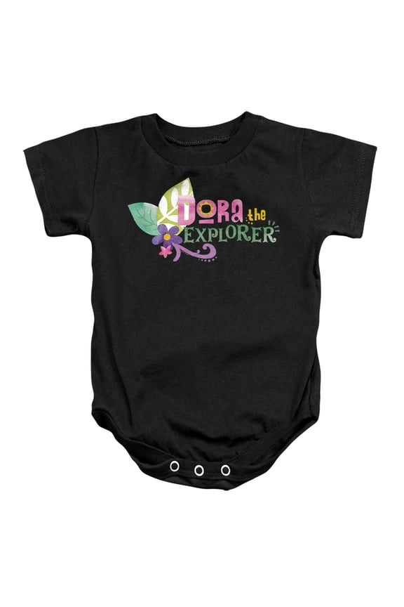 Popfunk Dora The Explorer Floral Lettering Unisex Infant Snap Suit for Baby, Black, Small