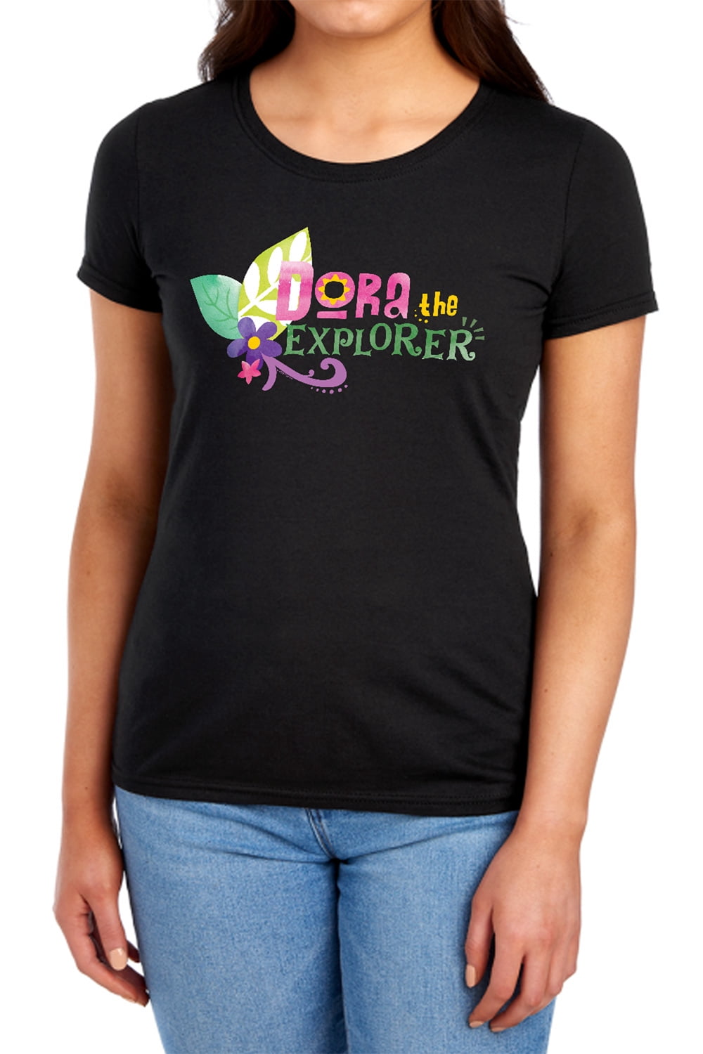 Popfunk Dora The Explorer Floral Lettering Women's T Shirt, Black, X ...