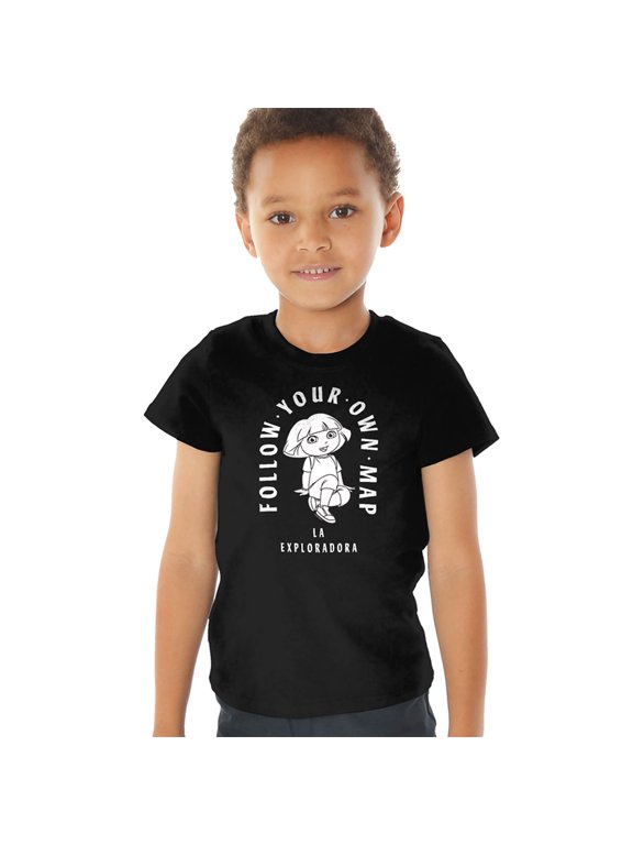 Popfunk Dora The Explorer Follow Your Own Map Kids T Shirt (4) for Toddler Boys and Girls, Black