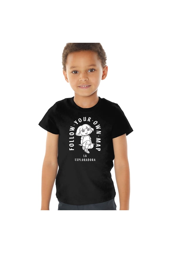 Popfunk Dora The Explorer Follow Your Own Map Kids T Shirt (4) for Toddler Boys and Girls, Black