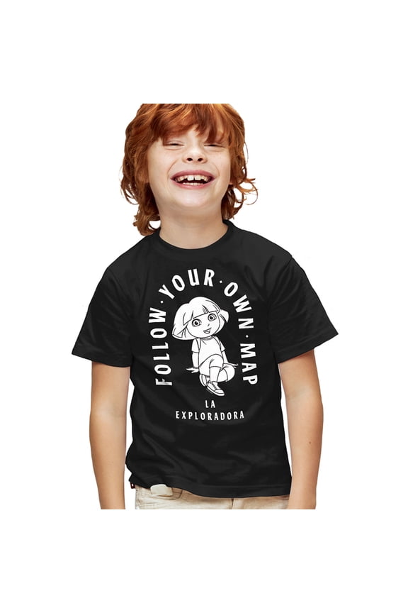 Popfunk Dora The Explorer Follow Your Own Map Kids T Shirt for Youth Boys and Girls, Black, Large