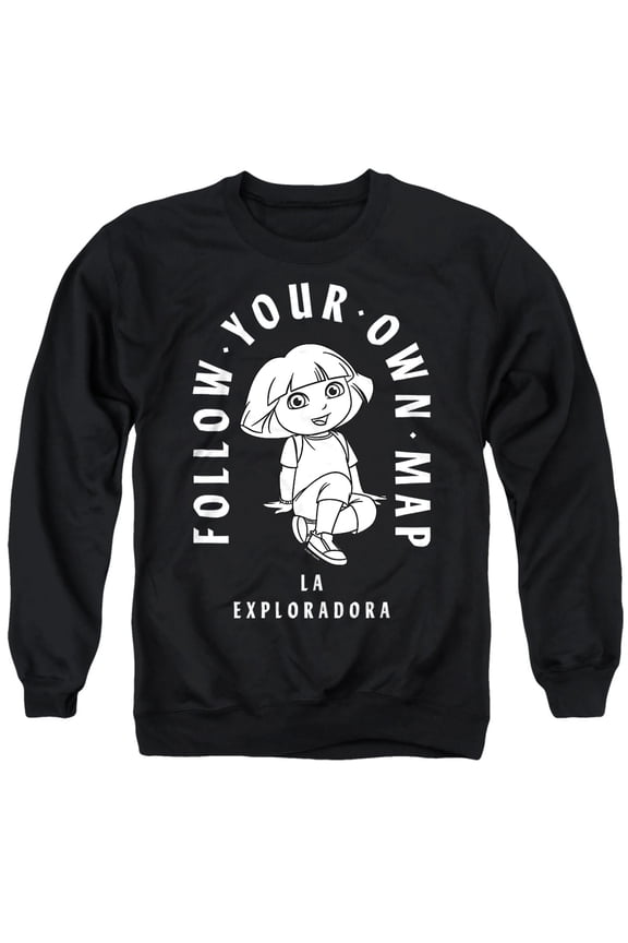Popfunk Dora The Explorer Follow Your Own Map Unisex Adult Crewneck Sweatshirt, Black, Small
