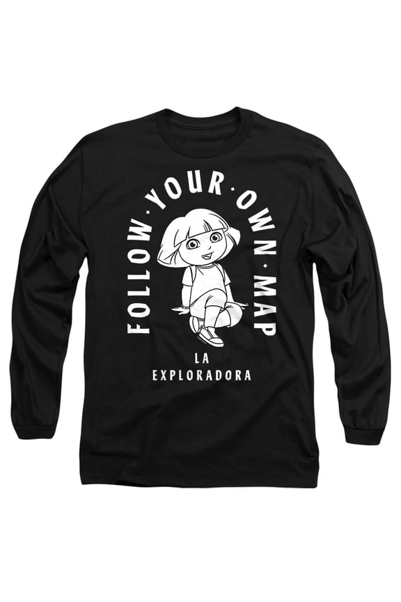 Popfunk Dora The Explorer Follow Your Own Map Unisex Adult Long-Sleeve T Shirt, Black, Medium