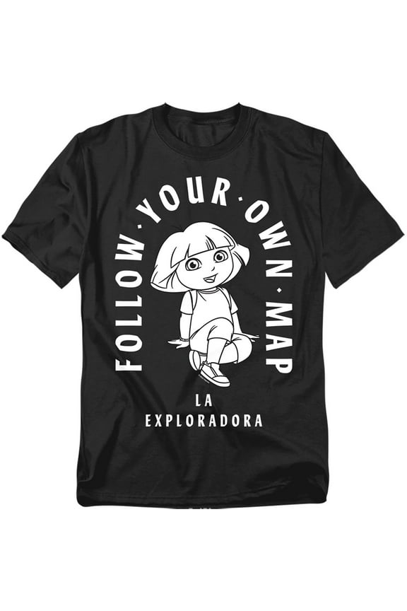 Popfunk Dora The Explorer Follow Your Own Map Unisex Adult T Shirt, Black, Small