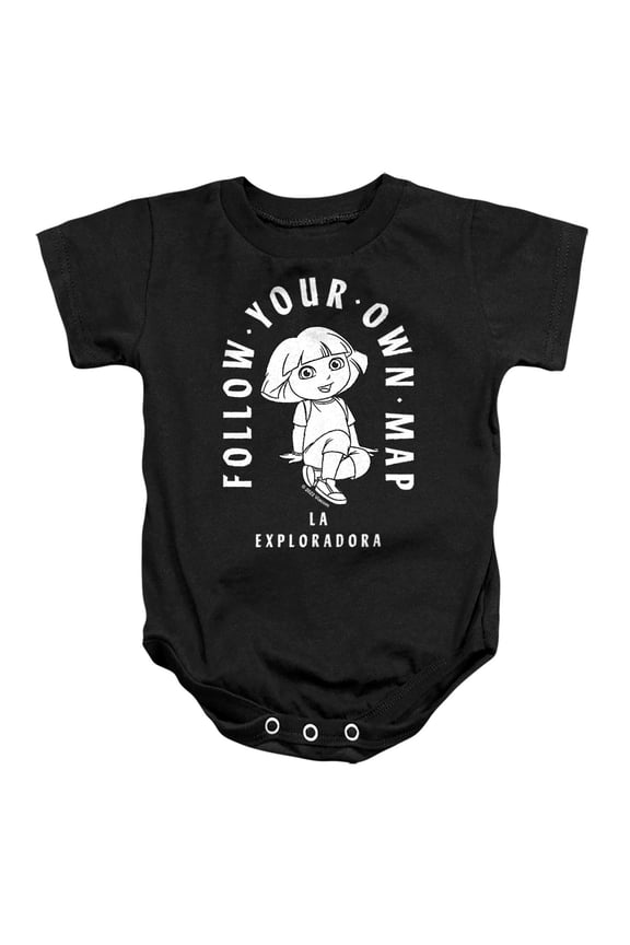 Popfunk Dora The Explorer Follow Your Own Map Unisex Infant Snap Suit for Baby, Black, Medium