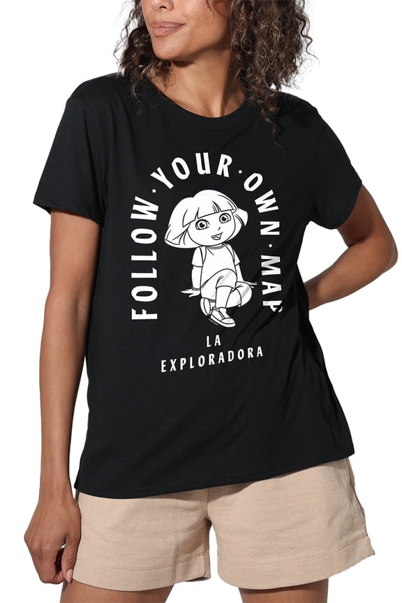 Popfunk Dora The Explorer Follow Your Own Map Women's Loose T-Shirt, Black, Small