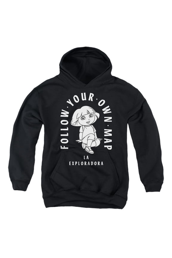 Popfunk Dora The Explorer Follow Your Own Map Youth Kids Boy/Girls Pull-Over Hoodie, Black, X-Large