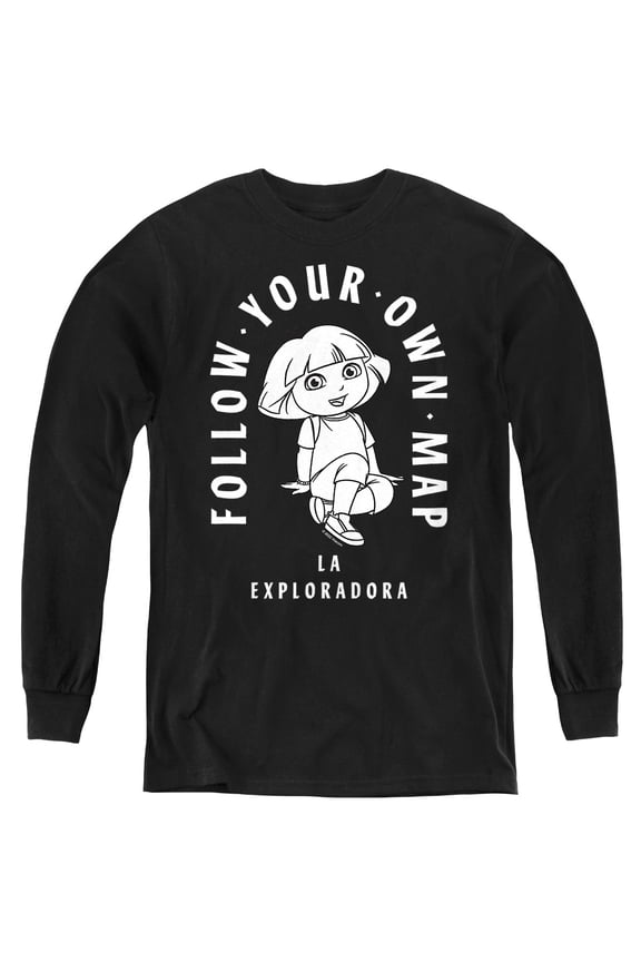 Popfunk Dora The Explorer Follow Your Own Map Youth Long Sleeve T Shirt, Black, Large
