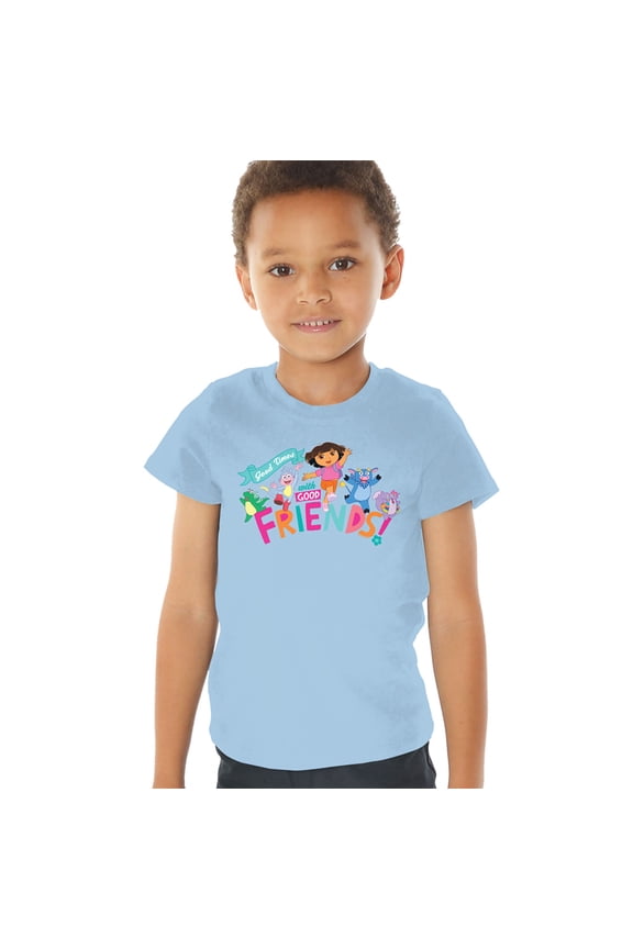 Popfunk Dora The Explorer Good Times With Good Friends Kids T Shirt (2) for Toddler Boys and Girls, Light Blue