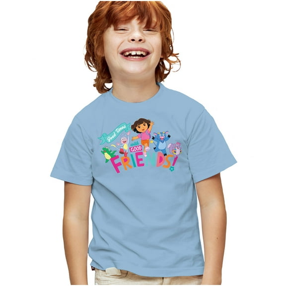Popfunk Dora The Explorer Good Times With Good Friends Kids T Shirt for Youth Boys and Girls, Light Blue, Small