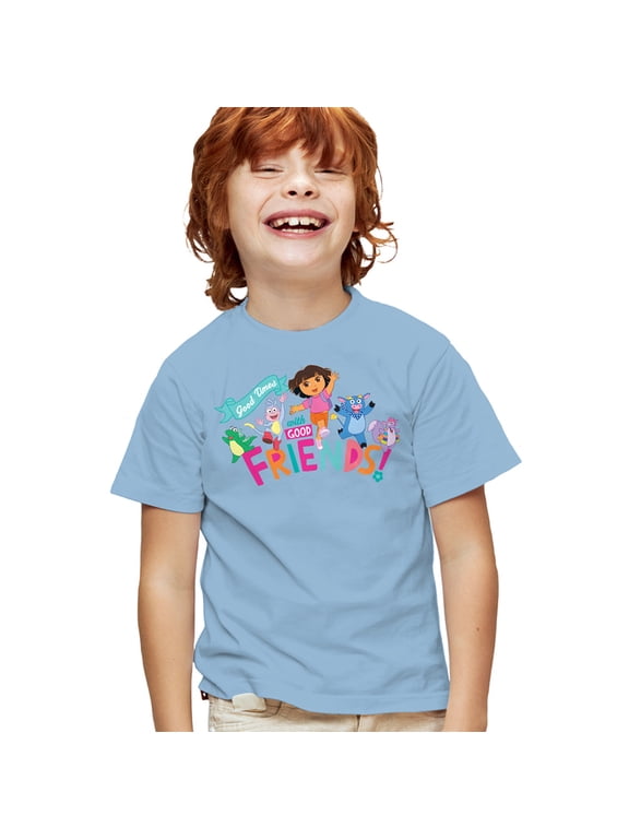 Popfunk Dora The Explorer Good Times With Good Friends Kids T Shirt for Youth Boys and Girls, Light Blue, X-Small