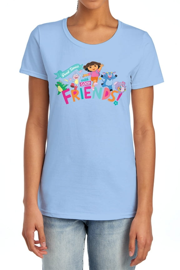 Popfunk Dora The Explorer Good Times With Good Friends Women's T Shirt, Light Blue, Small
