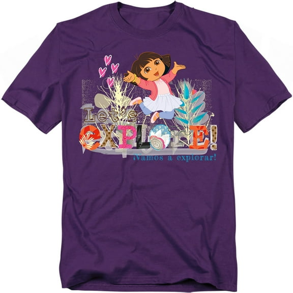 Popfunk Dora The Explorer Let'S Explore! Textured Design Unisex Adult T Shirt, Purple, Small