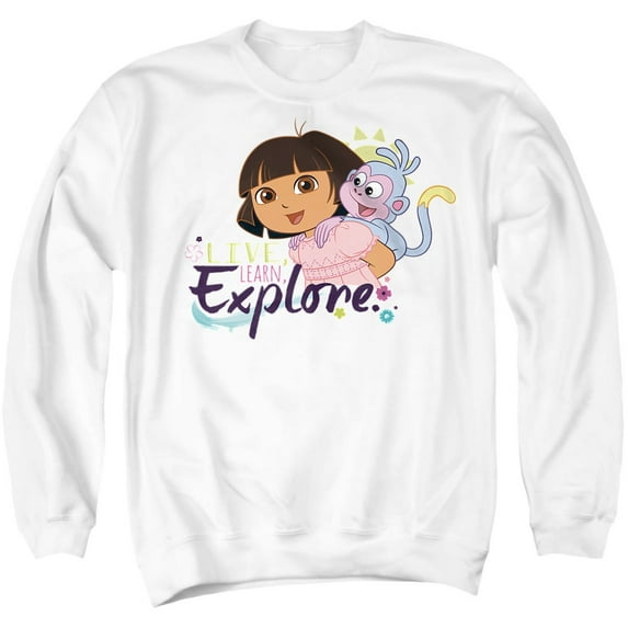 Popfunk Dora The Explorer Live, Learn, Explore Unisex Adult Crewneck Sweatshirt, White, 4X-Large