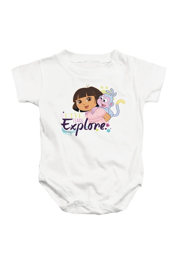 Popfunk Dora The Explorer Live, Learn, Explore Unisex Infant Snap Suit for Baby, White, Small