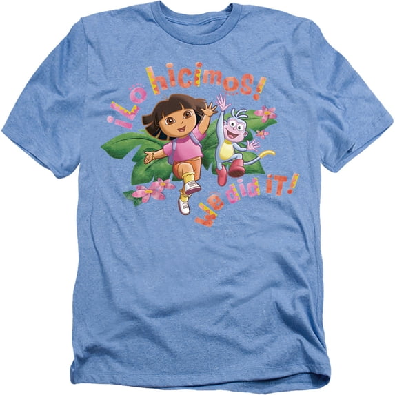Popfunk Dora The Explorer Lo Hicimos! We Did It! Unisex Adult Heather T Shirt, Light Blue Heather, Medium