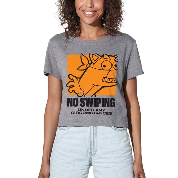 Popfunk Dora The Explorer No Swiping Under Any Circumstances Women's Crop Top T-Shirt, Athletic Heather, Medium