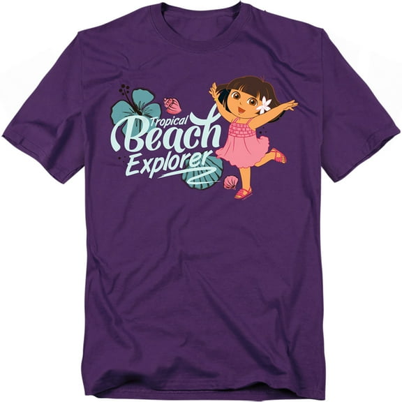 Popfunk Dora The Explorer Tropical Beach Explorer Unisex Adult T Shirt, Purple, Small