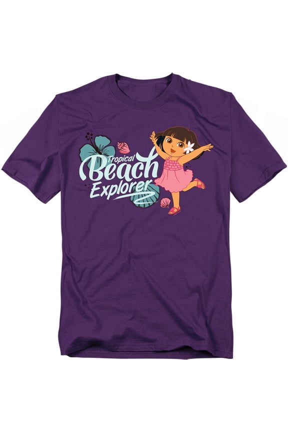 Popfunk Dora The Explorer Tropical Beach Explorer Unisex Adult T Shirt, Purple, X-Large