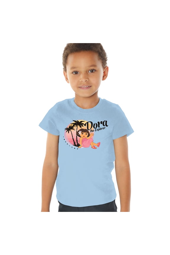 Popfunk Dora The Explorer Tropical Breezes Kids T Shirt (4) for Toddler Boys and Girls, Light Blue