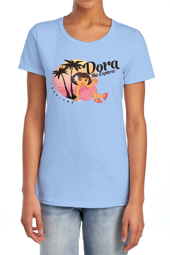 Popfunk Dora The Explorer Tropical Breezes Women's T Shirt, Light Blue, Large
