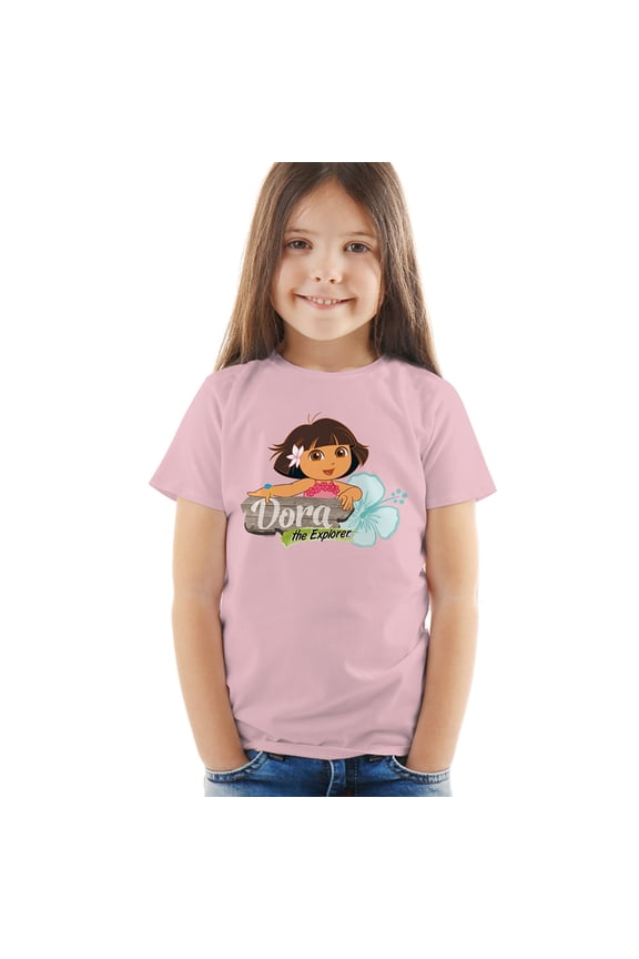 Popfunk Dora The Explorer Tropical Flower Kids T Shirt (2) for Toddler Boys and Girls, Pink