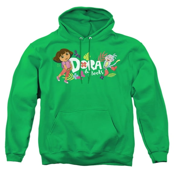 Popfunk Dora The Explorer With Boots And Butterflies Adult Pull-Over Hoodie, Kelly Green, Medium