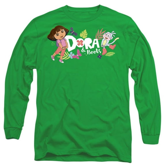 Popfunk Dora The Explorer With Boots And Butterflies Unisex Adult Long-Sleeve T Shirt, Kelly Green, Small