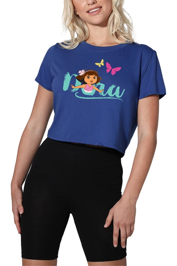 Popfunk Dora The Explorer With Butterflies Women's Crop Top T-Shirt, Royal, X-Large