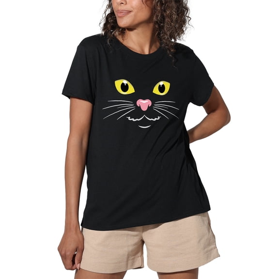 Popfunk Halloween Black Cat Costume Women's Loose T-Shirt, Black, Small