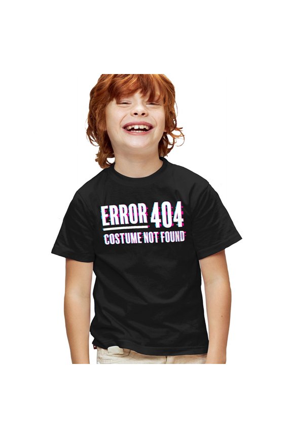 Popfunk Halloween Error 404 Costume Not Found Kids T Shirt for Youth Boys and Girls, Black, Large