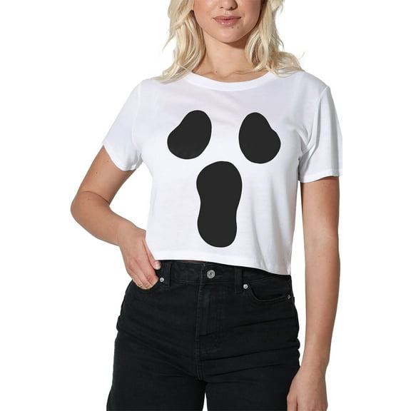 Popfunk Halloween Ghost Costume Women's Crop Top T-Shirt, White, Medium