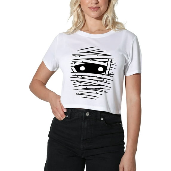 Popfunk Halloween Mummy Costume Women's Crop Top T-Shirt, White, Large